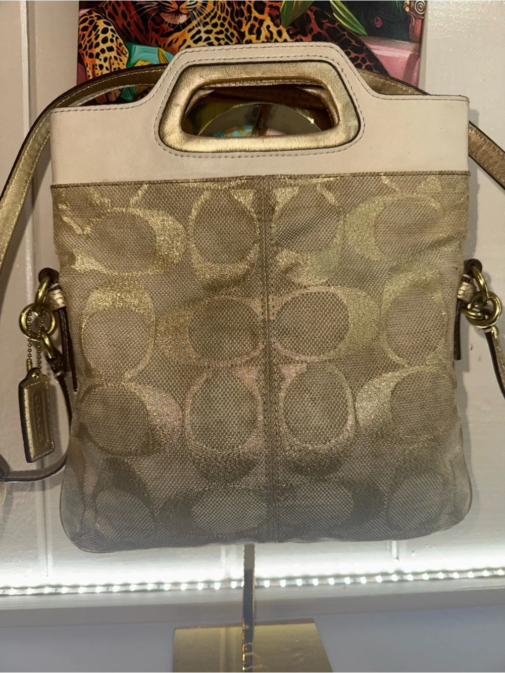 COACH Bonney Excellent Preloved Condition Signature Canvas Gold Trim - Stunning
